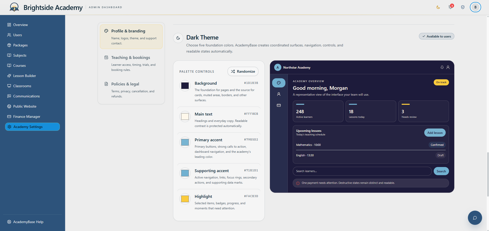 Dark academy theme editor