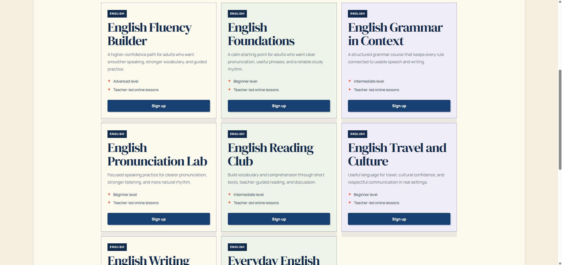 Additional Brightside Academy public course cards