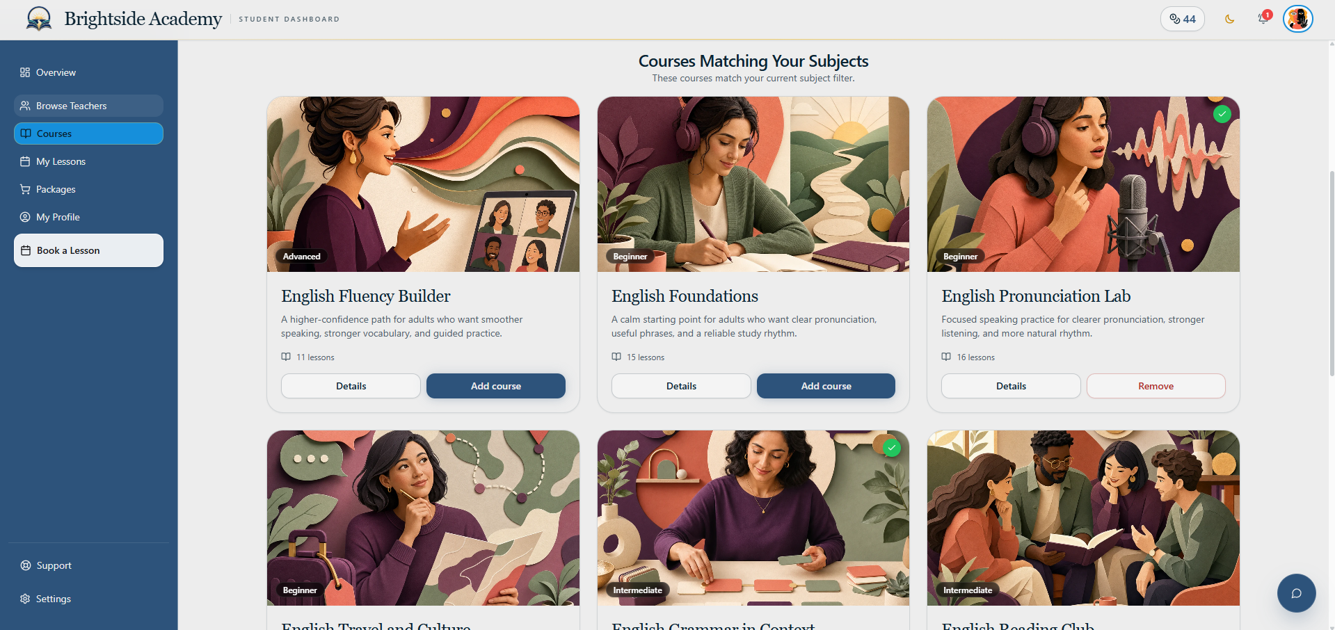 Learner-facing course explorer